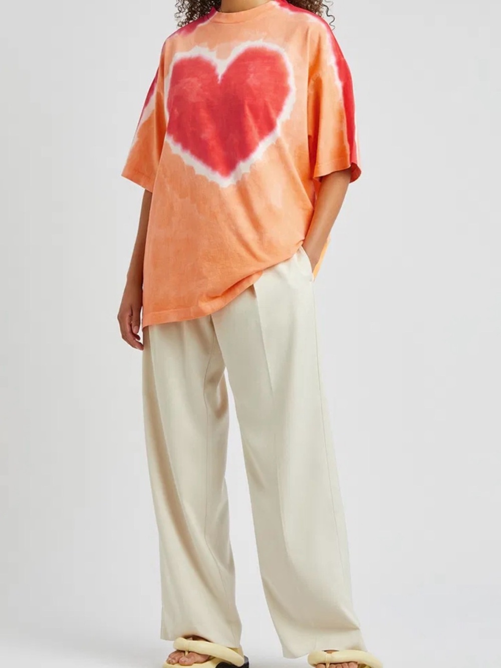 Acne Studios Edra Tie-Dye Heart T-Shirt Orange Coral women’s Sz L oversized